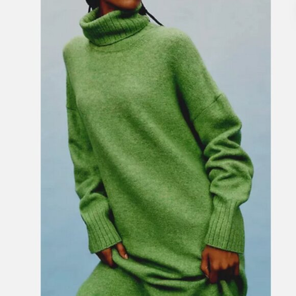 NWT Anthropologie 1X Turtleneck Sweater Cocoon Midi Dress Daily Practice Green - Picture 5 of 8